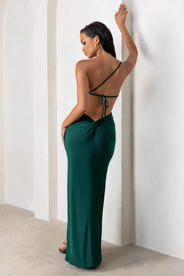 Dressing Up Bottle Green One Shoulder Maxi Dress With Open Back Detail